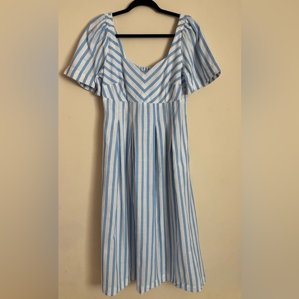 A New Day Blue & White Stripe Midi Dress - Women with side pocket and zipper